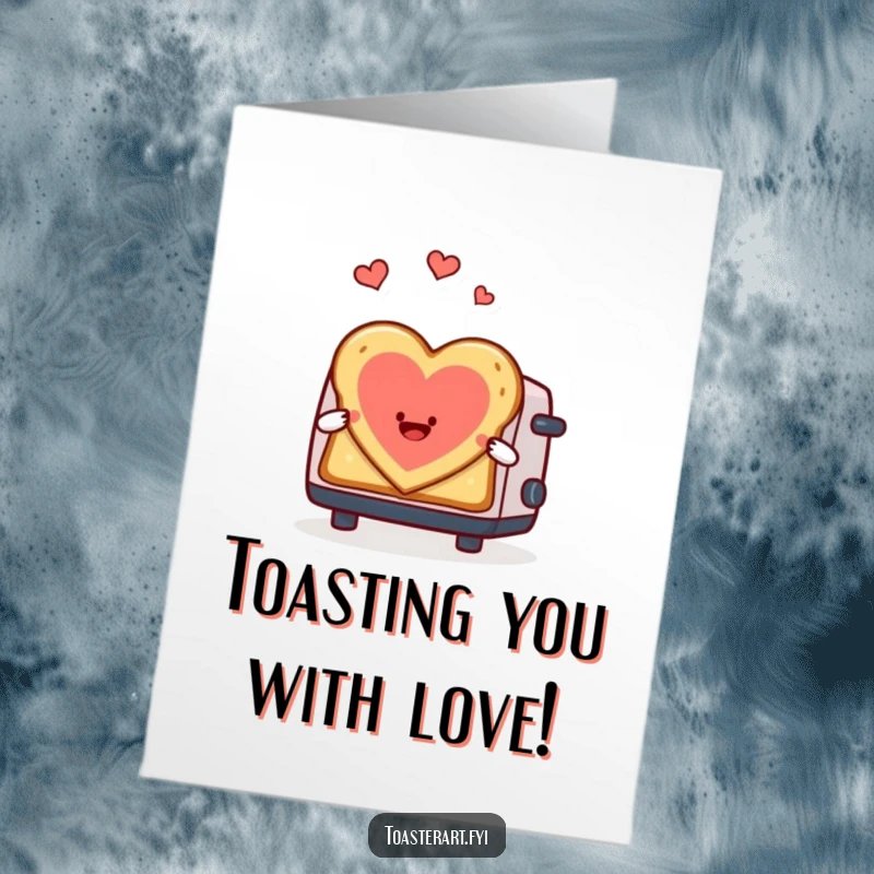 Funny Free Printable Birthday Card: A toaster character gleefully makes toast art in the shape of a heart, sending love.
