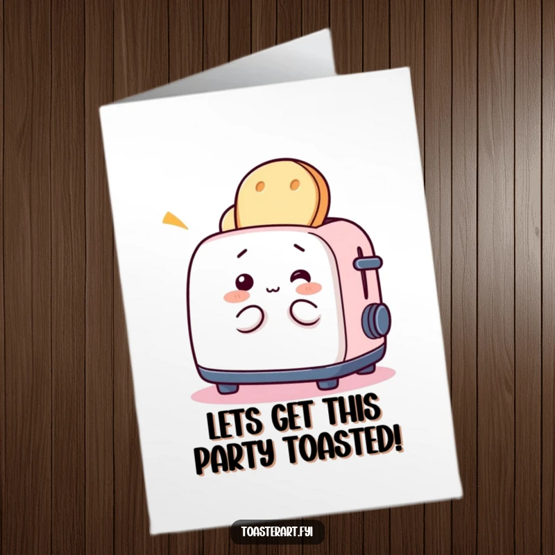 Funny Free Printable Birthday Card: A cheerful toaster character playfully tosses bread slices in the air.