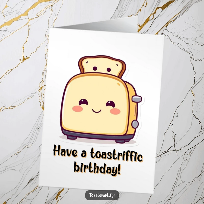 Funny Free Printable Birthday Card featuring a smiling toaster character sporting toasted bread as a stylish hat.