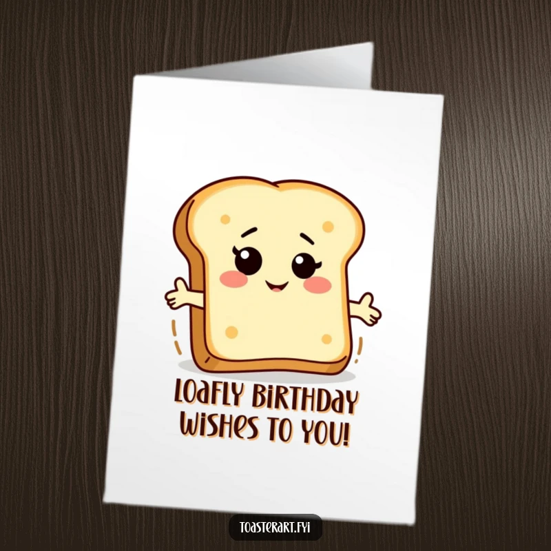 Funny Free Printable Birthday Card featuring a winking bread slice character humorously riding a rising toast, celebrating a birthday.
