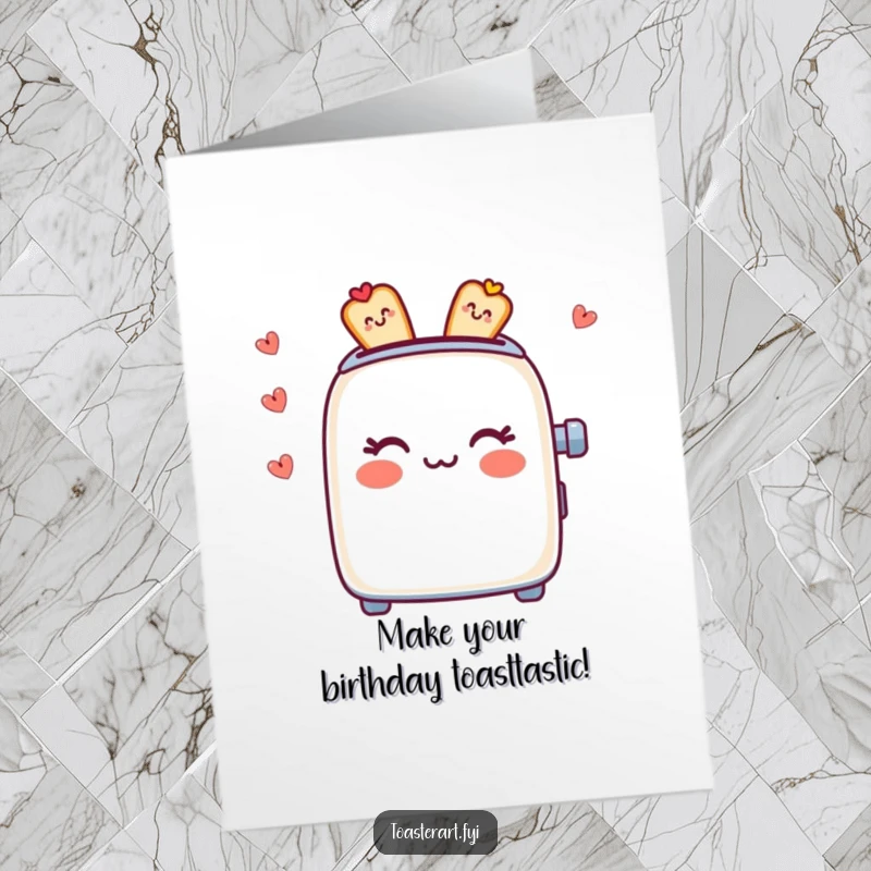 Funny Free Printable Birthday Card: A toaster character skillfully creating intricate edible patterns.