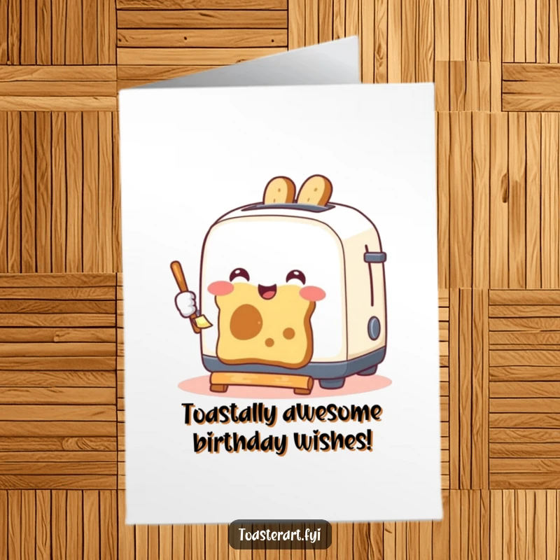 Funny Free Printable Birthday Card featuring a happy toaster gleefully painting with toast, a unique DIY gift idea.