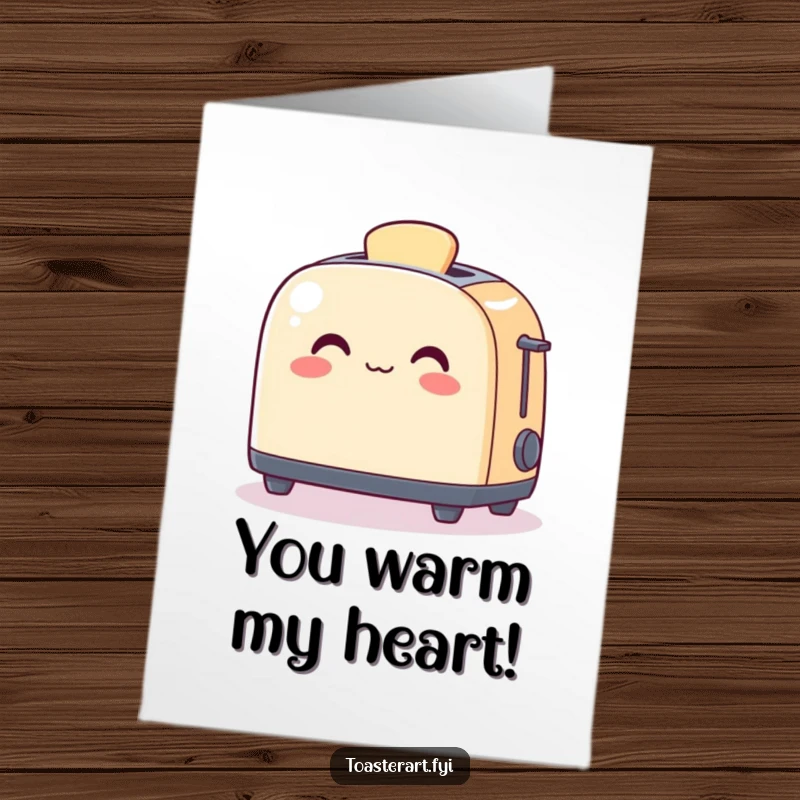 Funny Free Printable Congrats Card with a happy toaster gently warming a piece of art, celebrating creative accomplishments.