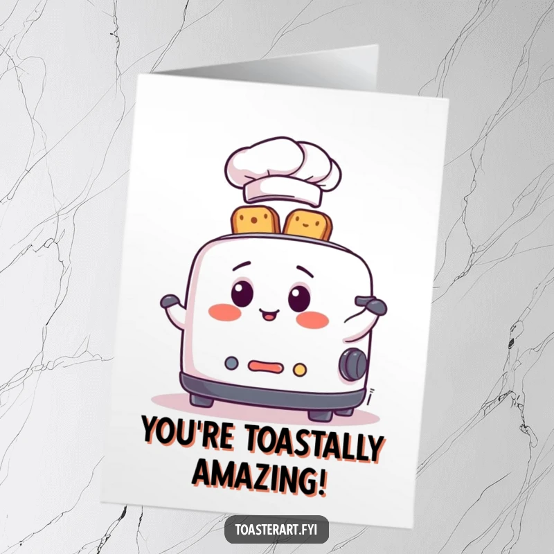 Funny Free Printable Congratulations Card: A chef toaster juggles golden toast slices, celebrating a fantastic accomplishment.