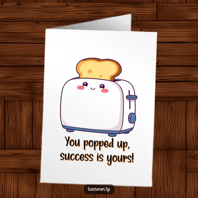 Funny Free Printable Congratulations Card with a giggling toast character popping out of a toaster, celebrating success with joy.