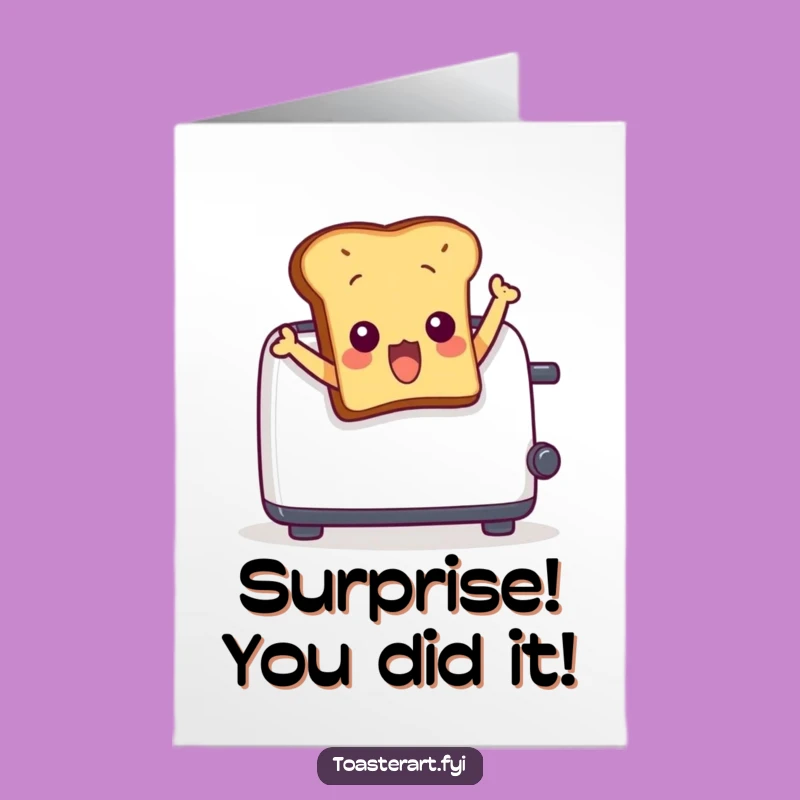 Free Printable Congrats Card: Toast's Triumphant Jump, Humorous Achievement Downloadable!