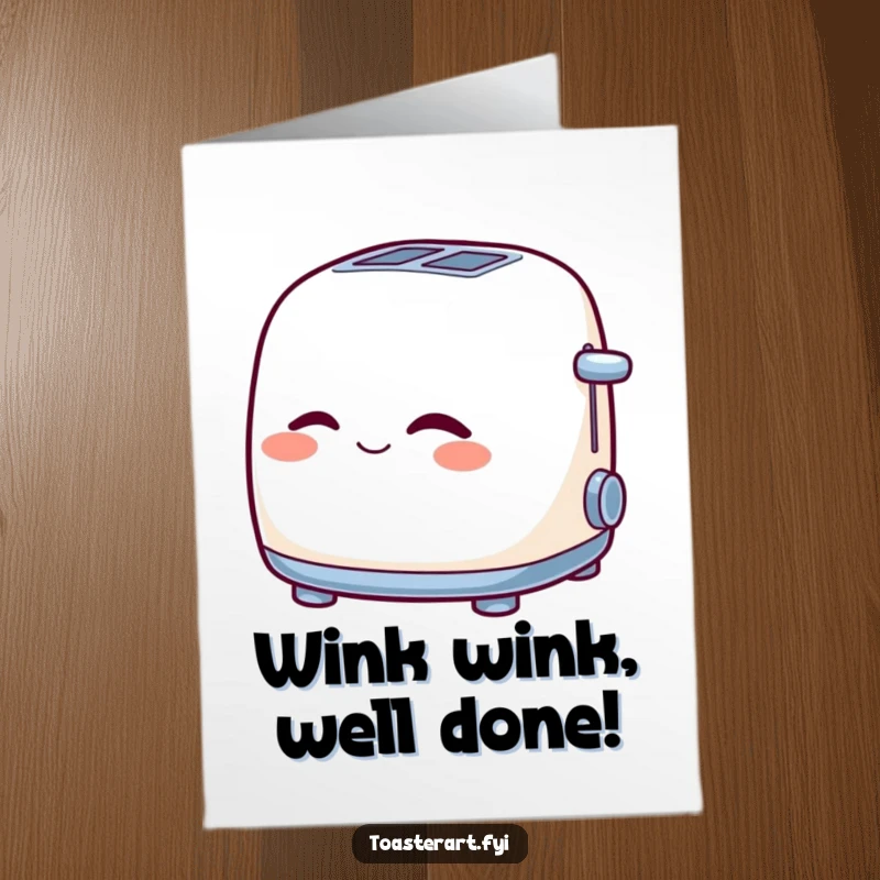 Funny Free Printable Congratulations Card featuring a winking toaster with its slots open, signaling a job well done.