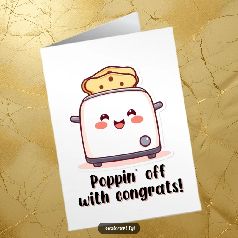 Funny Free Printable Congratulations Card: A happy toaster character popping up with toast shaped like smiles, celebrating a wonderful achievement.