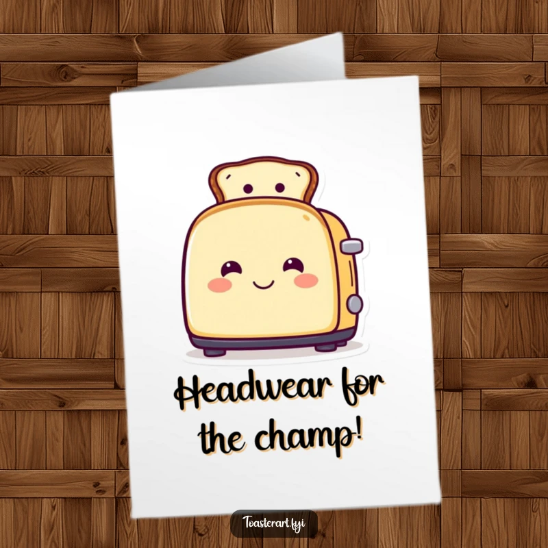 Funny Free Printable Congratulations Card showing a smiling toaster character wearing toast creatively as a hat.