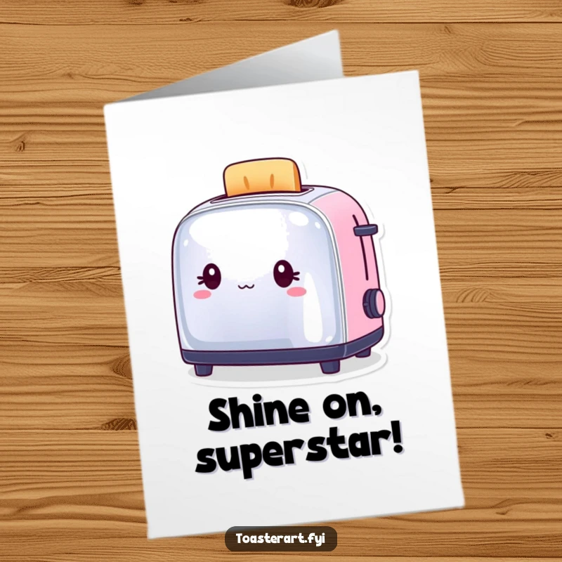 Funny Free Printable Congrats Card with a proud toaster checking its impressive reflection, a dazzling success message.