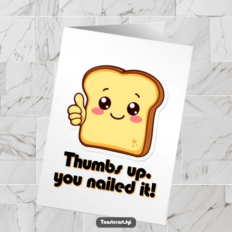 Funny Free Printable Congratulations Card showing a cheerful toast character giving a big thumbs up in approval.