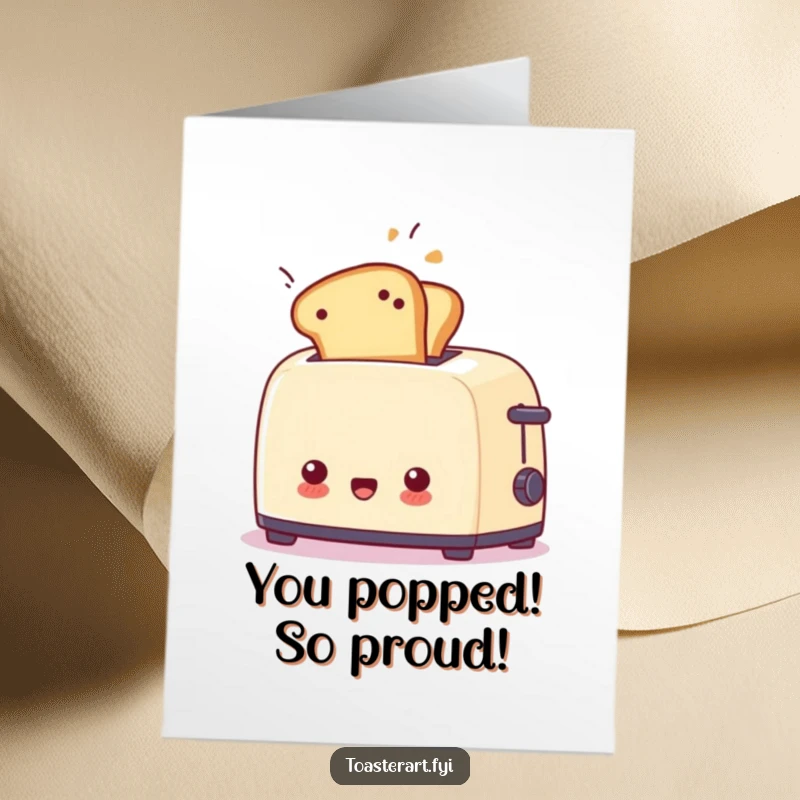 Funny Free Printable Congratulations Card: A shocked toaster launching toast skyward, perfect for a humorous congratulatory message.