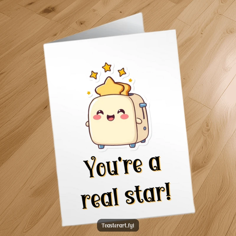 Funny Free Printable Congratulations Card: A joyful toaster character pops out perfectly shaped star toast, celebrating their success.