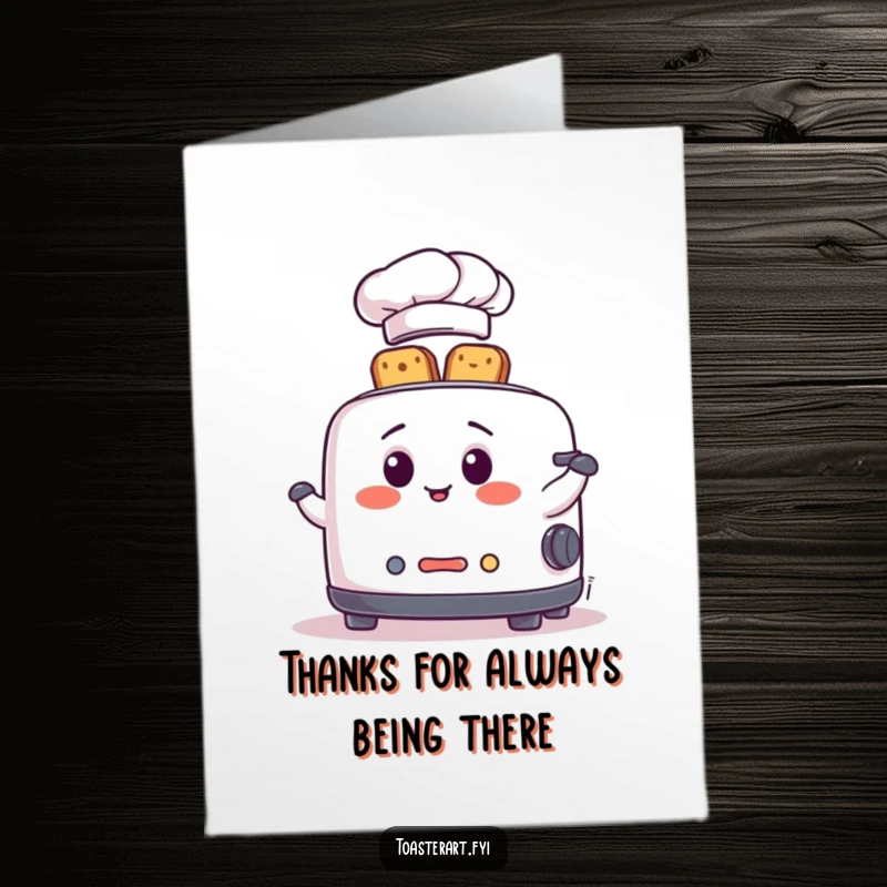 Funny Free Printable Thank You Card: A chef toaster with a tiny hat skilfully juggles toast slices, saying thanks.