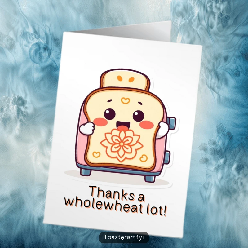 Funny Free Printable Thank You Card: Cheerful toaster making art on toast, a whimsical way to express gratitude and humor.