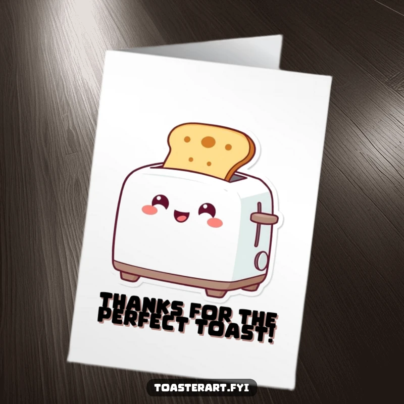 Funny Free Printable Thank You Card with a grinning toaster popping up toast, showing gratitude with a smile.