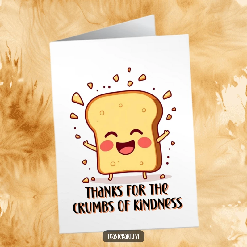 Funny Free Printable Thank You Card: Giggling toast character explodes with happy crumbs, a joyful thank you.
