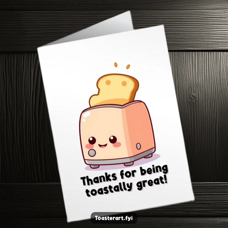 Funny Free Printable Thank You Card showing a happy toaster character popping up toast with a wide, appreciative smile.