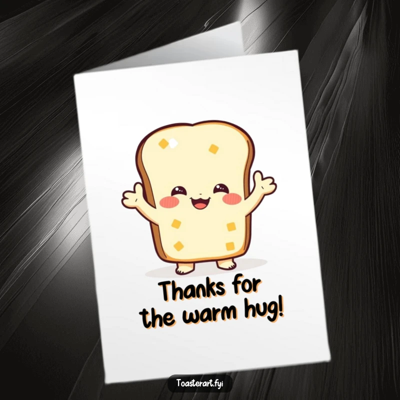Funny Free Printable Thank You Card: A toast character giving a big, friendly, warm hug.
