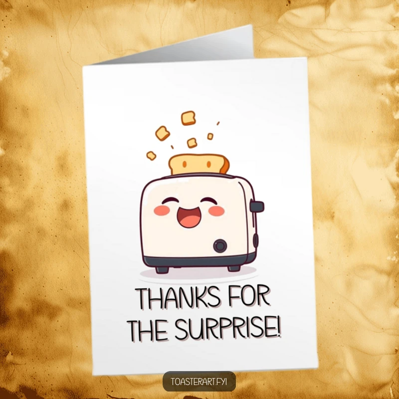 Funny Free Printable Thank You Card with a laughing toaster shooting toast out, a surprisingly delightful way to say thank you.