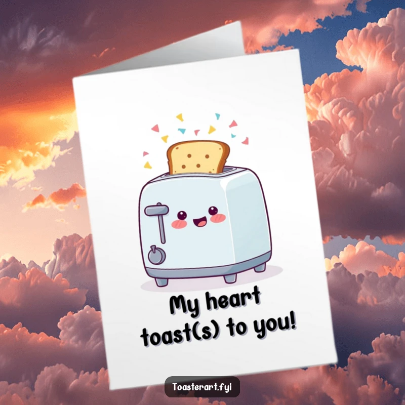 Funny Free Printable Thank You Card of a happy toaster character ejecting confetti toast to show thanks.