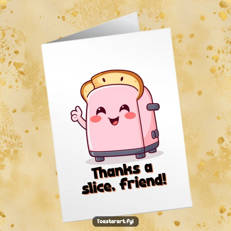 Funny Free Printable Thank You Card: Cheerful toaster character drawing smiley faces on toast, a warm thank you.