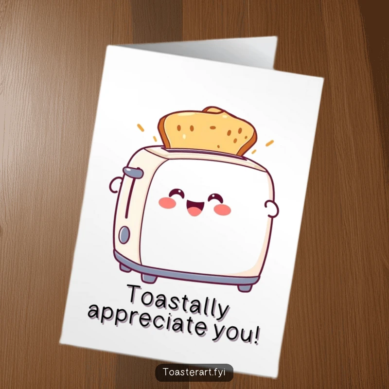 Funny Free Printable Thank You Card: Delighted toaster character ejects toast, offering a warm thank you.