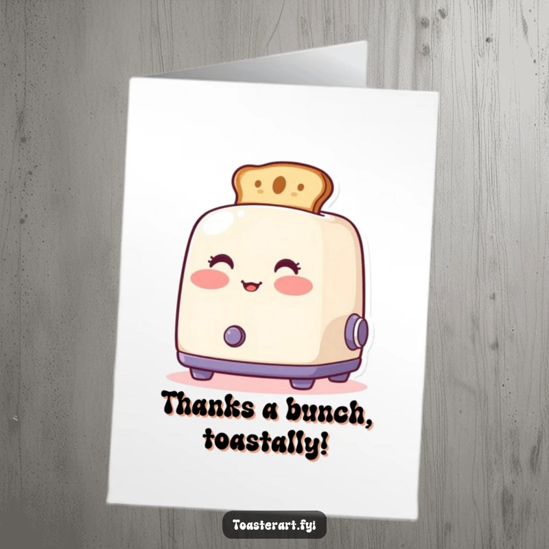 Funny Free Printable Thank You Card with a blushing toaster artistically popping toast, a cute and humorous way to say thanks.