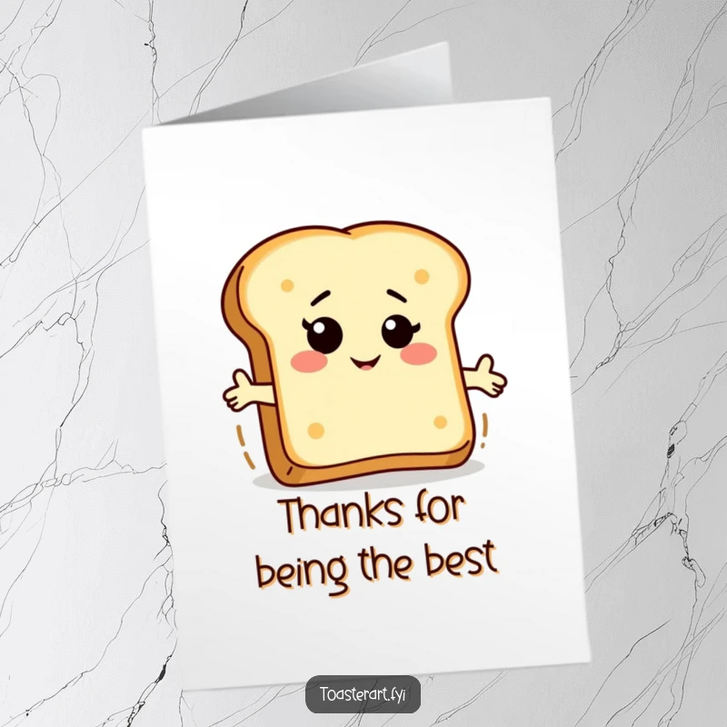 Funny Free Printable Thank You Card featuring a winking bread slice character riding a rising toast, expressing heartfelt thanks.