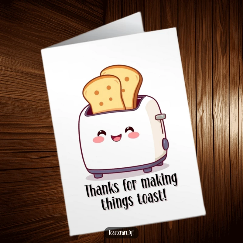 Funny Free Printable Thank You Card: A smiling toaster pops out toast, a warm and humorous way to show your thanks.