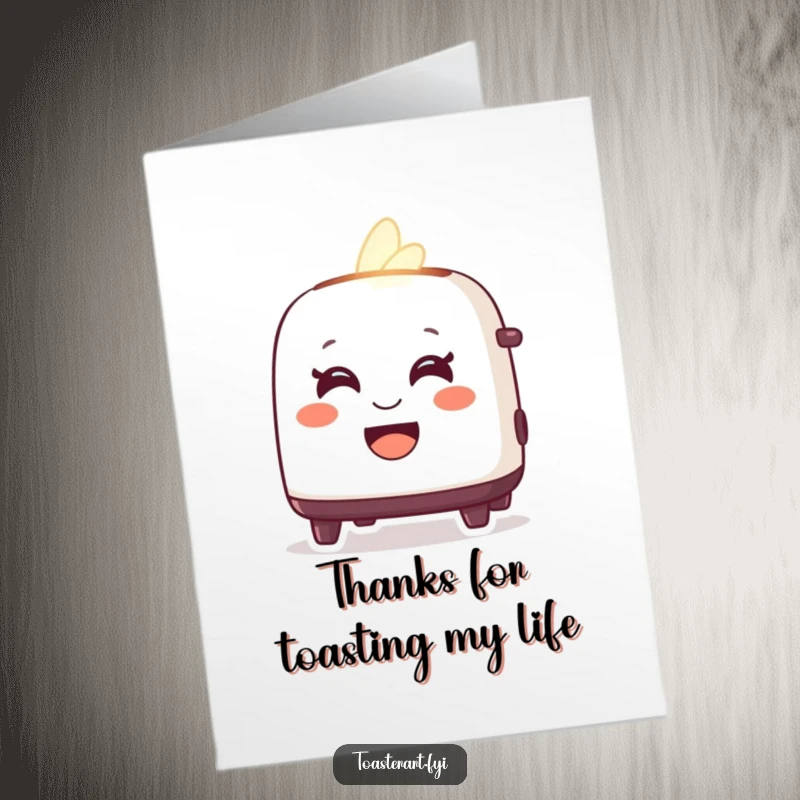 Funny Free Printable Thank You Card showing a delighted toaster character emitting a friendly glow and a warm smile, expressing thanks.