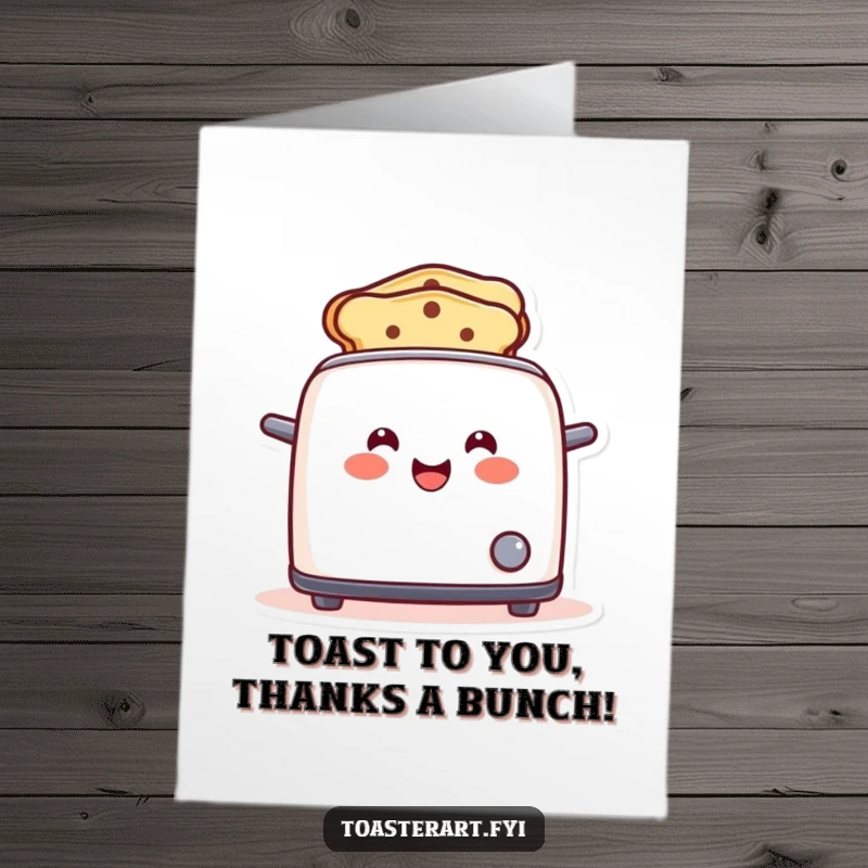 Funny Free Printable Thank You Card: A happy toaster character popping up with toast shaped like smiles, conveying sincere thanks and appreciation.