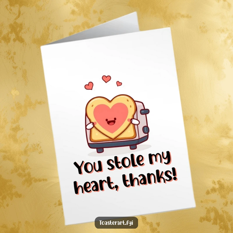 Funny Free Printable Thank You Card: A toaster character gleefully makes toast art in the shape of a heart, a loving thank you.