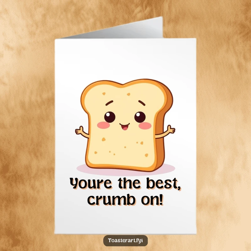 Funny Free Printable Thank You Card: A smiling bread crumb character making a funny shape on bread, conveying thanks humorously.