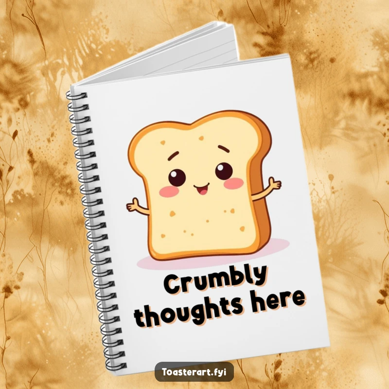 Funny Notebook with a smiling bread crumb character forming a funny shape on bread, inspiring humorous ideas and notes.