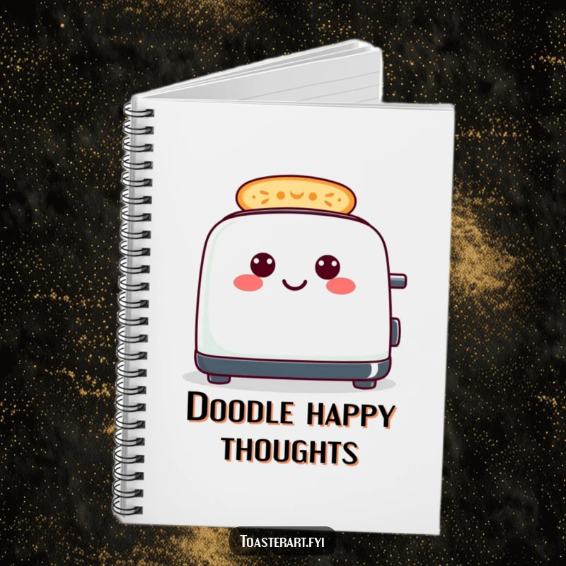Funny cheerful toaster notebook, toast creating smiley face patterns, for happy journaling.