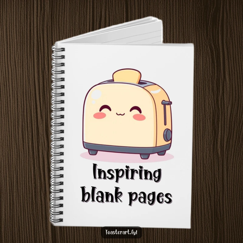 Funny Notebook cover with a cheerful toaster character warming a piece of art, inspiring creativity and humor.