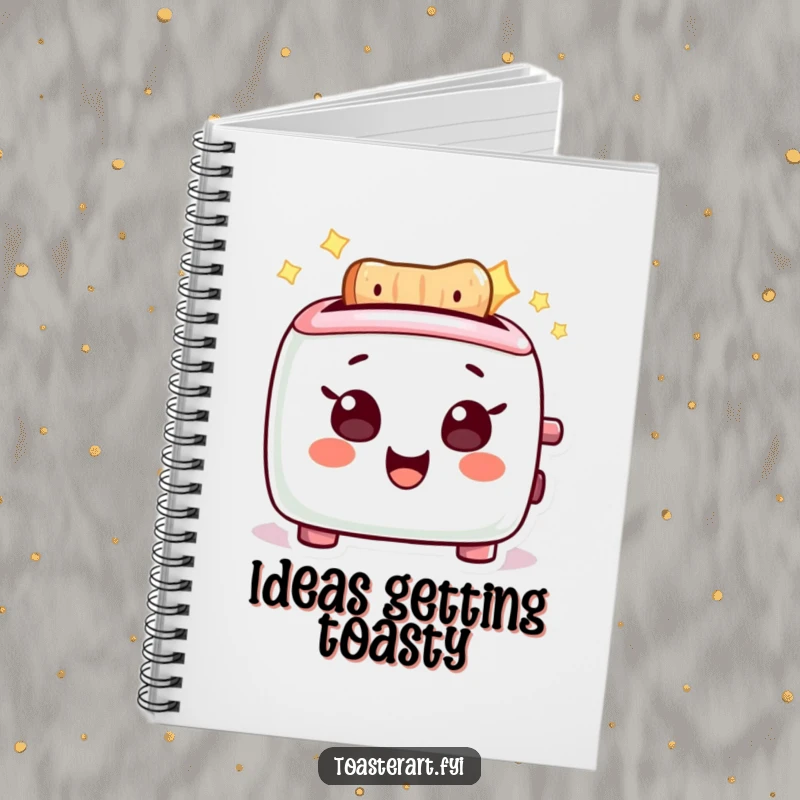Funny Notebook: A delighted toaster character beams with glowing energy, perfect for capturing bright ideas.