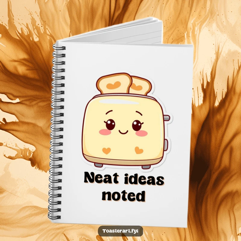 Funny smiling toaster notebook, with perfectly patterned toast, for neat journaling.