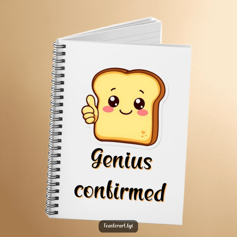 Funny notebook with a cheerful toast character giving a thumbs up, perfect for jotting down ideas with positivity.