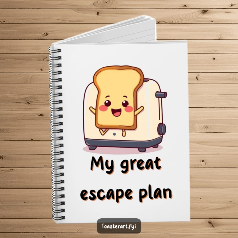 Funny Notebook: Cartoon toast comically leaps out of a toaster, a creative and humorous item for notes.