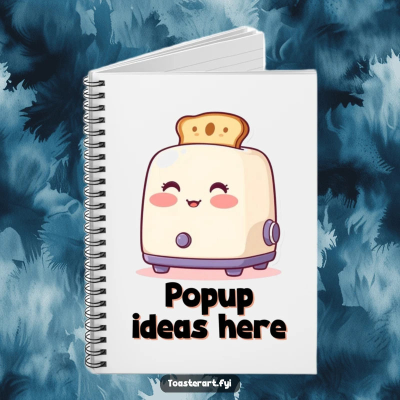 Funny blushing toaster notebook, with artistic toast popping out, for creative writing and drawing.