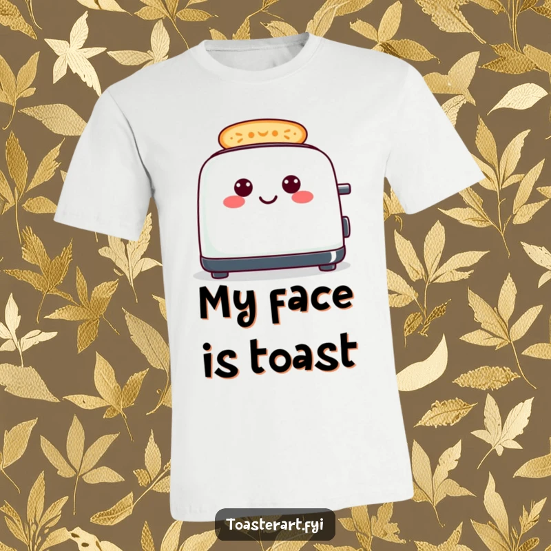 Funny cheerful toaster t-shirt, with toast forming a smiley face pattern, joyful apparel.