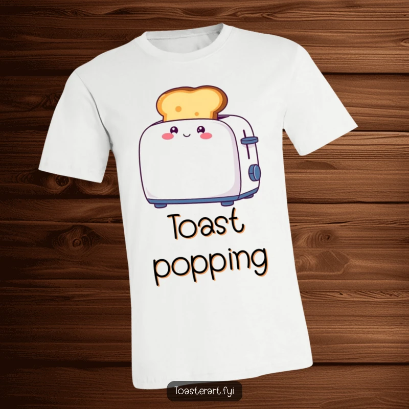 Funny t-shirt showcasing a giggling piece of toast character comically popping out of a toaster, full of breakfast delight.
