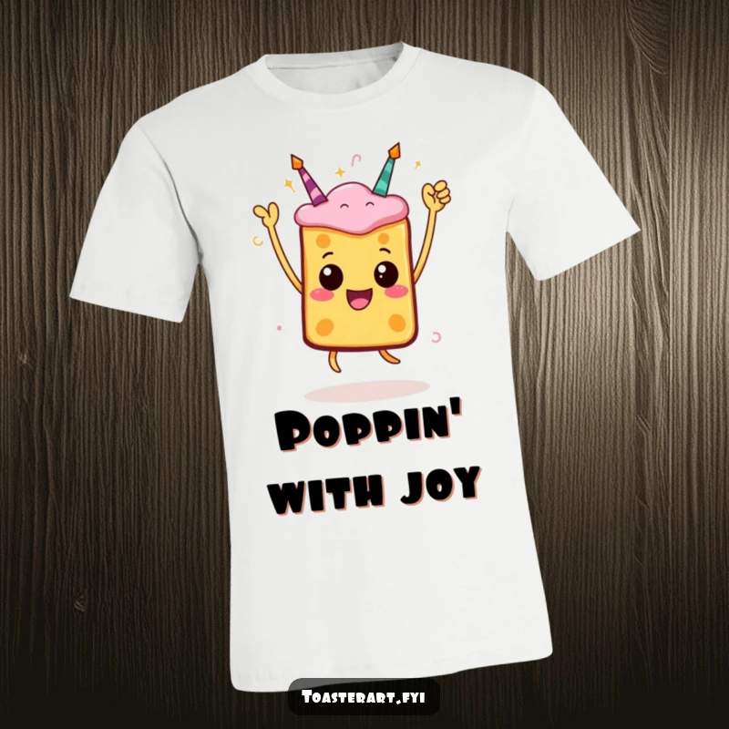 Funny toast t-shirt with a character jumping in a celebratory pose, embodying excitement and happiness.