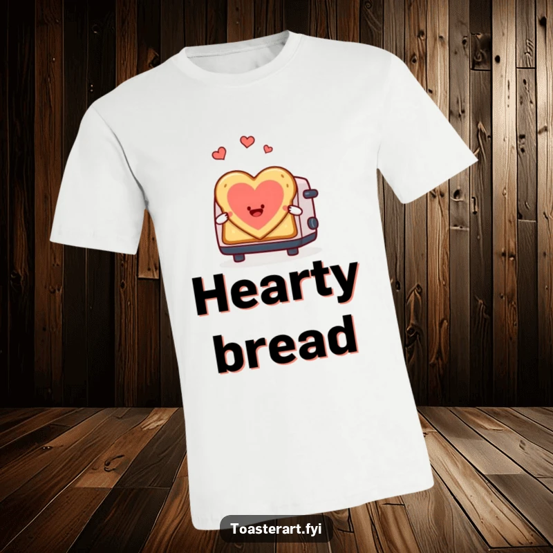 Funny T-Shirt with a toaster character happily creating heart-shaped toast art, a declaration of breakfast love.