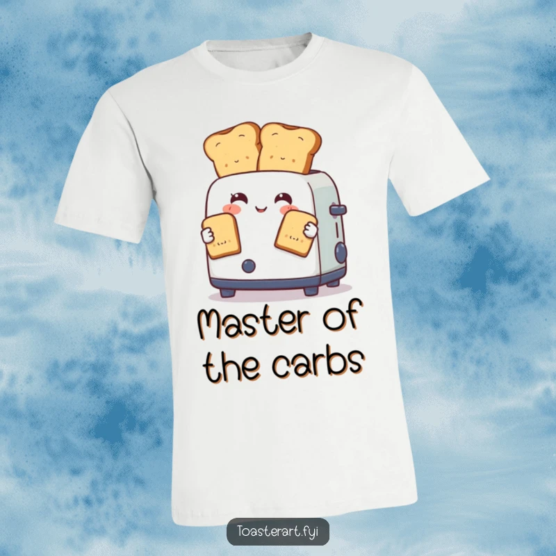 Funny t-shirt depicting a toaster character expertly juggling two perfectly browned toast slices, a humorous take on breakfast.