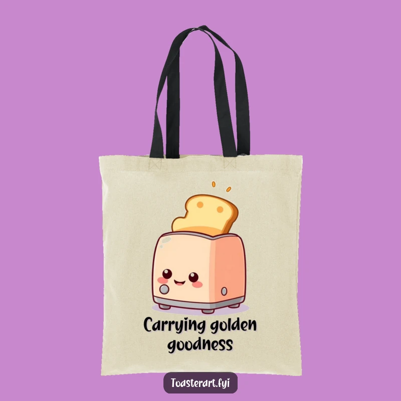 Funny Toaster Tote Bag, Golden Toast Smile, Carry Breakfast Joy