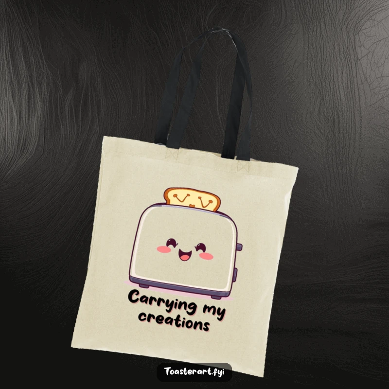 Funny Toaster Tote Bag: A cheerful toaster creates colorful toast designs, ideal for carrying essentials with artistic charm.