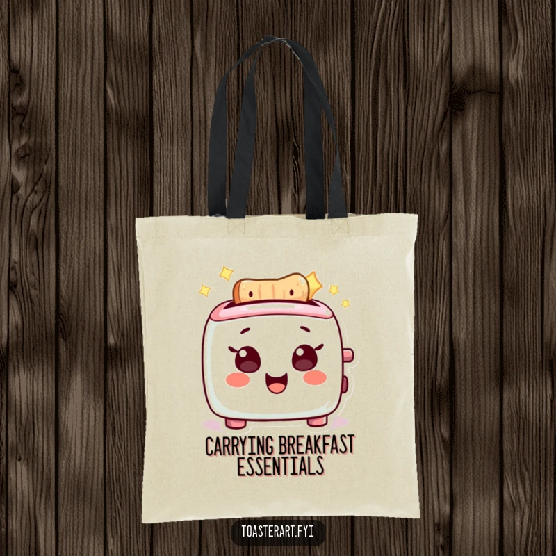 Funny Tote Bag: A delighted toaster character beams with a radiant, happy glow, ready for any adventure.